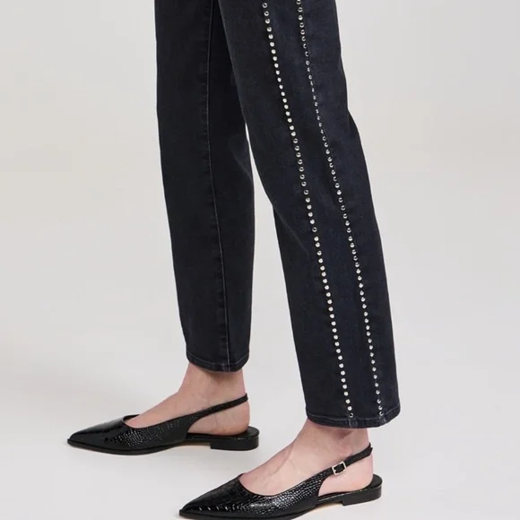 FRAME Women's Jeans Le Sleek Straight High Rise Astronaut Black Studded Sz 25 - Picture 2 of 16
